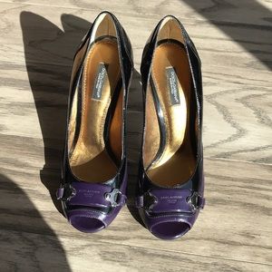 Dolce & Gabbana parent leather open toe pumps size 38.5, US7.5